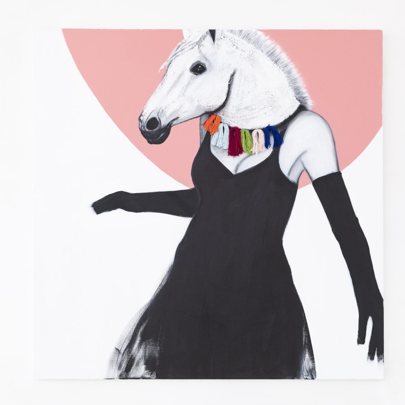 Cavallo in Maschera, tecnica mista su tela, 100x100 cm, 2019